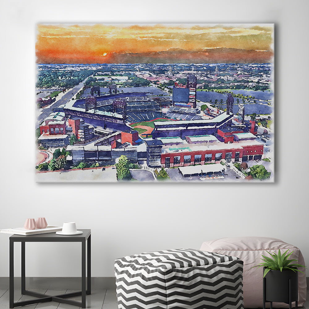 Phillies Painting Stadium Watercolor, Citizens Bank Stadium, Sport Art, Gifts for him, Canvas Print Wall Art