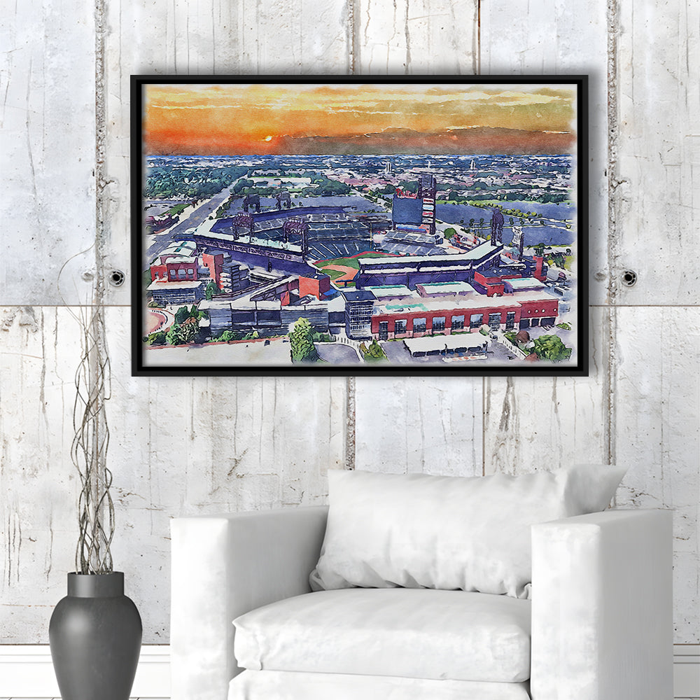 Phillies Painting Stadium Watercolor, Citizens Bank Stadium, Sport Gift Art, Framed Canvas Print Wall Art