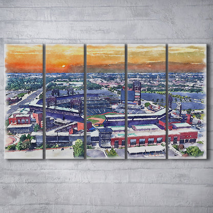 Phillies Painting Stadium Watercolor, Citizens Bank Stadium, Sport Art, Extra Large Canvas Print Wall Art