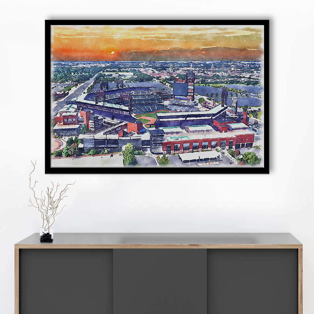 Phillies Painting Stadium Watercolor, Citizens Bank Stadium, Sport Gift Art, Framed Art Print Wall Decor