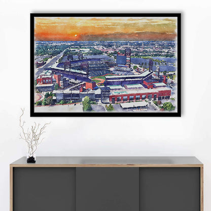 Phillies Painting Stadium Watercolor, Citizens Bank Stadium, Sport Gift Art, Framed Art Print Wall Decor