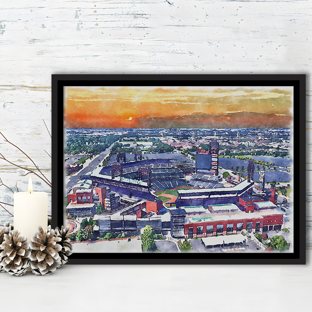 Phillies Painting Stadium Watercolor, Citizens Bank Stadium, Sport Gift Art, Framed Canvas Print Wall Art