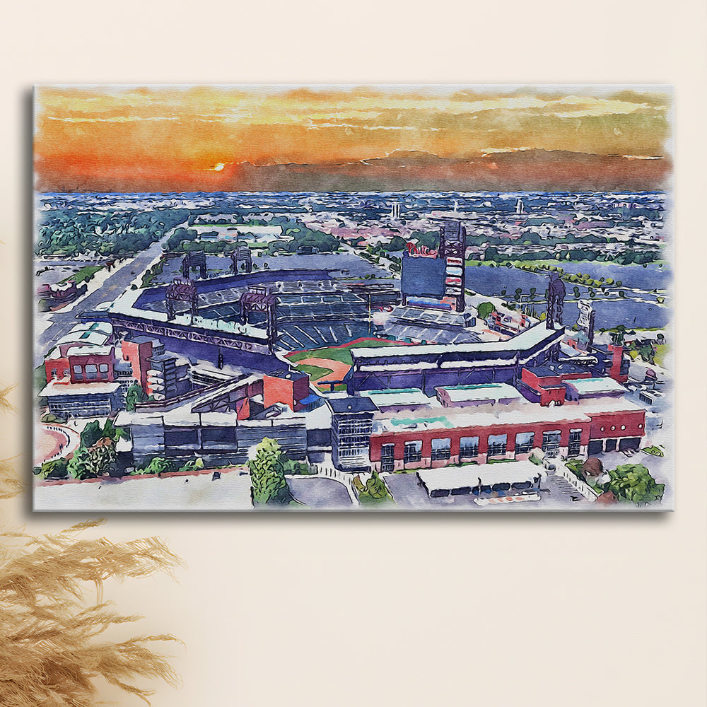 Phillies Painting Stadium Watercolor, Citizens Bank Stadium, Sport Art, Gifts for him, Canvas Print Wall Art