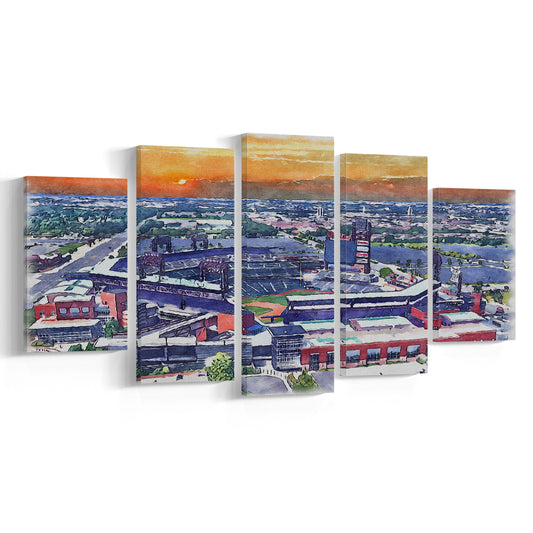 Phillies Painting Stadium Watercolor, Citizens Bank Stadium, Sport Art, Mixed 5 Panel, Canvas Print Wall Art