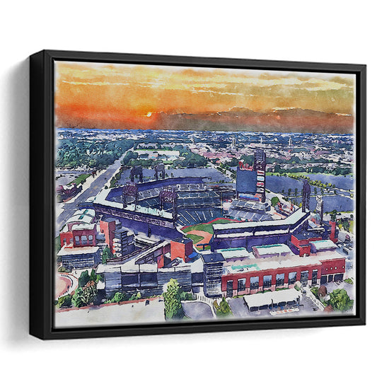 Phillies Painting Stadium Watercolor, Citizens Bank Stadium, Sport Gift Art, Framed Canvas Print Wall Art