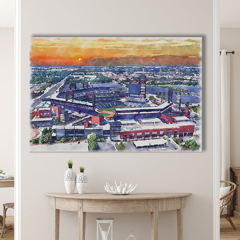 Phillies Painting Stadium Watercolor, Citizens Bank Stadium, Sport Art, Gifts for him, Canvas Print Wall Art