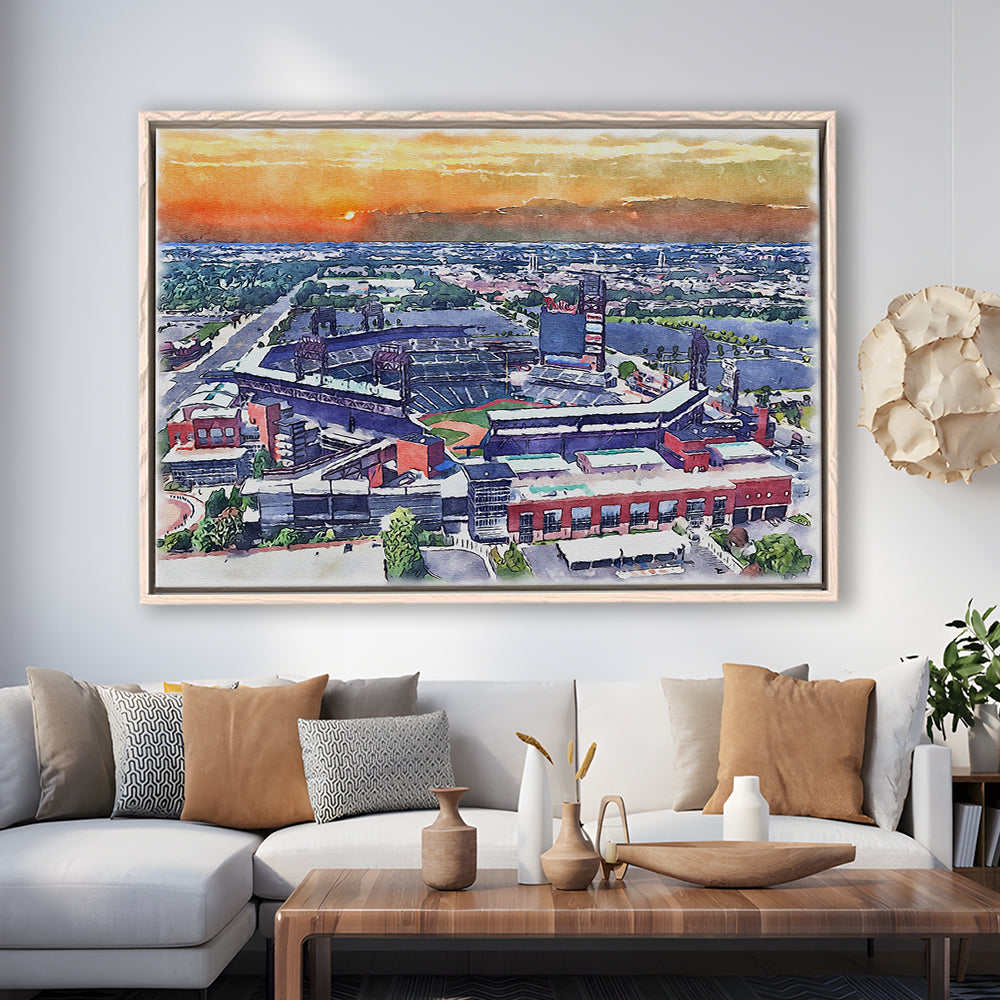 Phillies Painting Stadium Watercolor, Citizens Bank Stadium, Sport Gift Art, Framed Canvas Print Wall Art