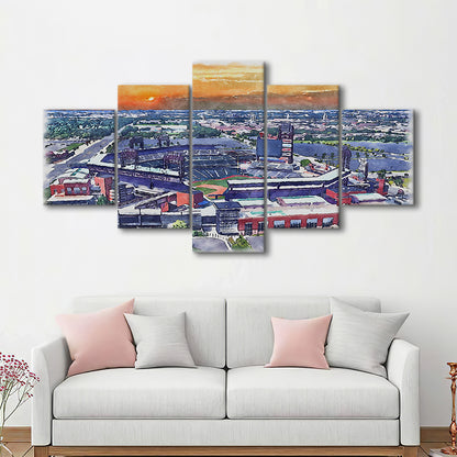 Phillies Painting Stadium Watercolor, Citizens Bank Stadium, Sport Art, Mixed 5 Panel, Canvas Print Wall Art