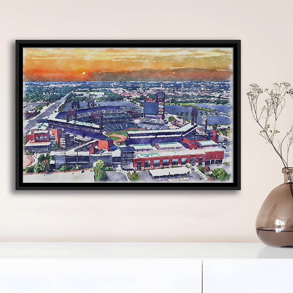 Phillies Painting Stadium Watercolor, Citizens Bank Stadium, Sport Gift Art, Framed Canvas Print Wall Art