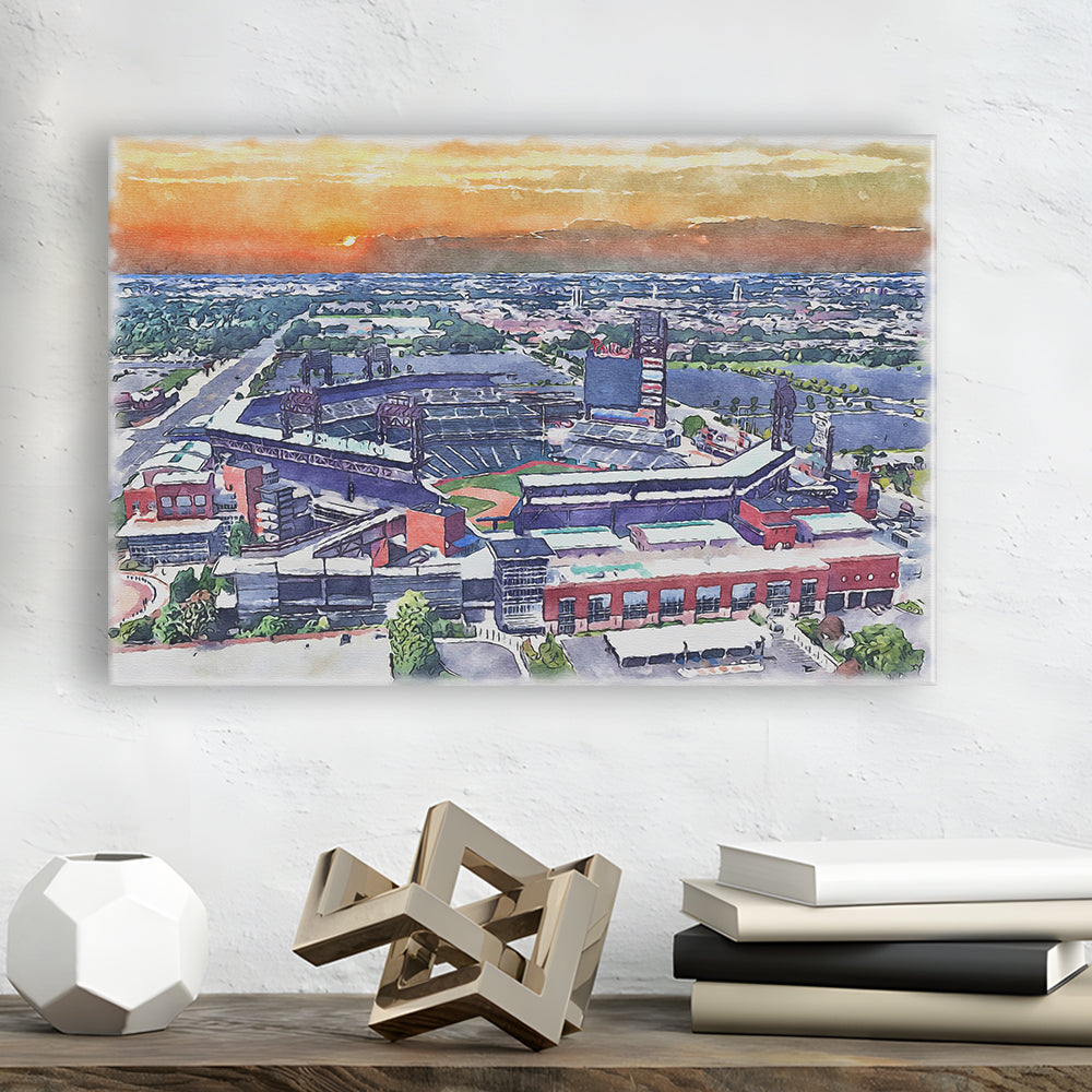 Phillies Painting Stadium Watercolor, Citizens Bank Stadium, Sport Art, Gifts for him, Canvas Print Wall Art