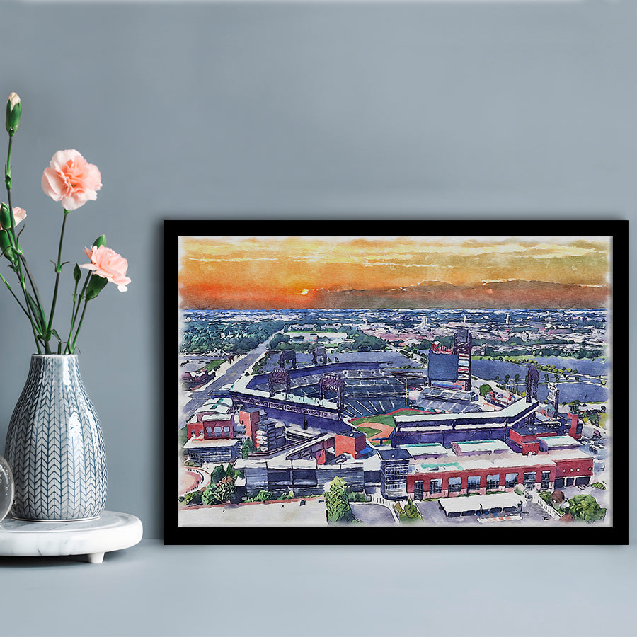 Phillies Painting Stadium Watercolor, Citizens Bank Stadium, Sport Gift Art, Framed Art Print Wall Decor