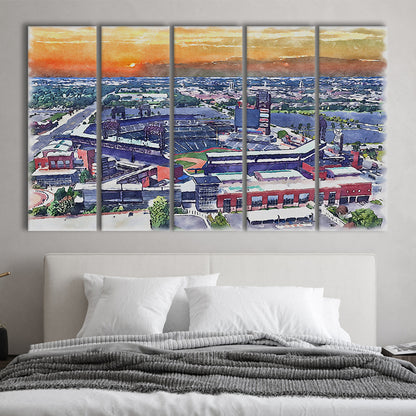 Phillies Painting Stadium Watercolor, Citizens Bank Stadium, Sport Art, Extra Large Canvas Print Wall Art