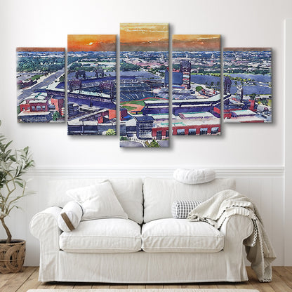 Phillies Painting Stadium Watercolor, Citizens Bank Stadium, Sport Art, Mixed 5 Panel, Canvas Print Wall Art