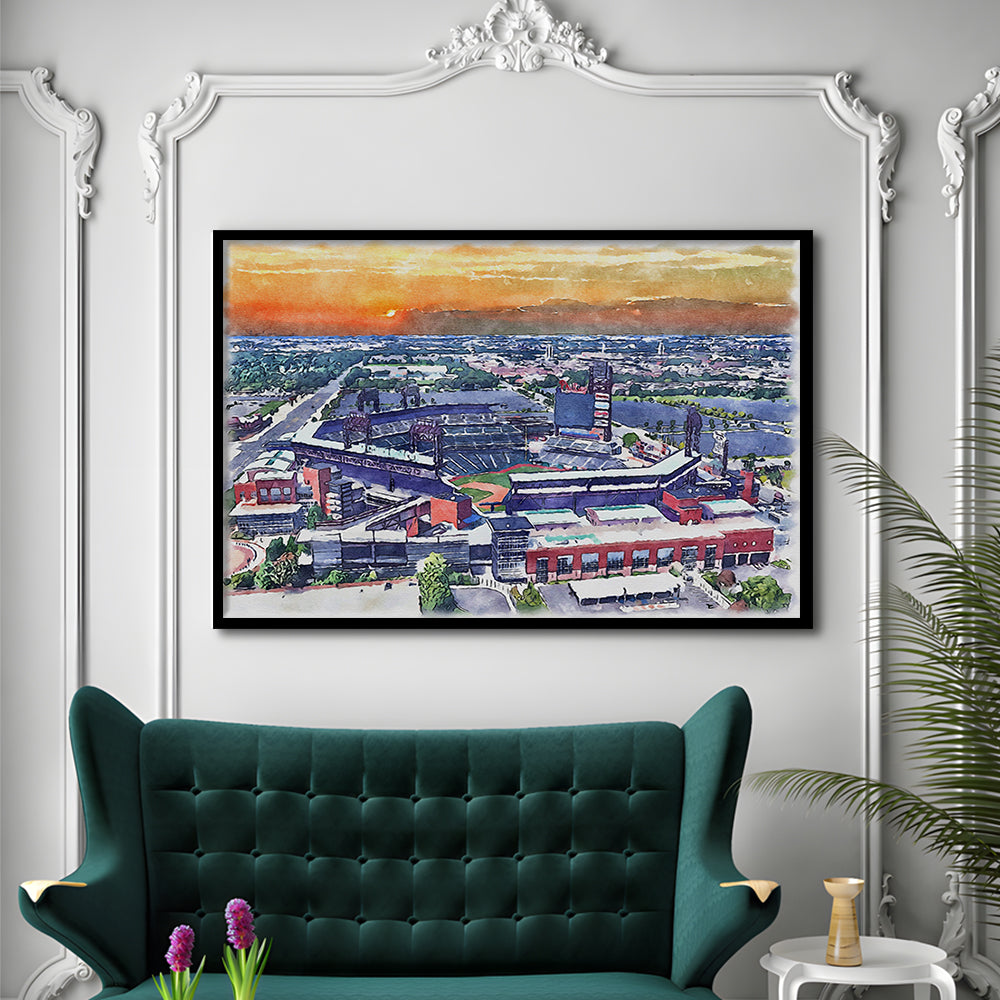 Phillies Painting Stadium Watercolor, Citizens Bank Stadium, Sport Gift Art, Framed Art Print Wall Decor