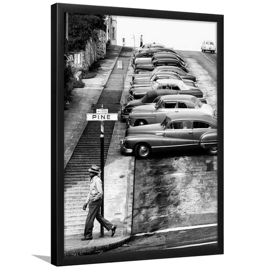 Pine Street Framed Art Print Wall Decor, Black and White, Vintage Framed Art Print Wall Decor, Old Photography
