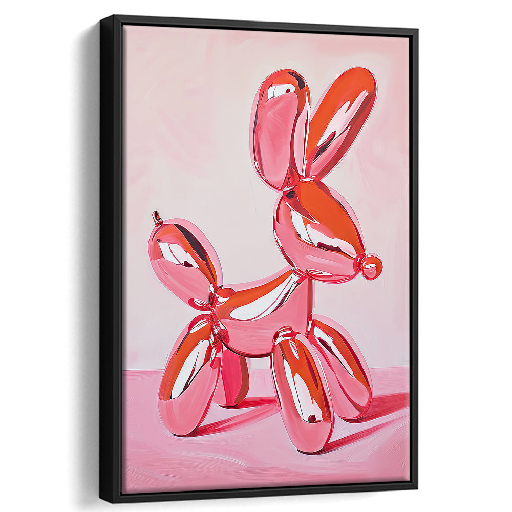 Pink Balloon Dog Vintage Art Print Painting Preppy Pink Girly Dorm Room , Framed Canvas Print Wall Art, Floating Frame