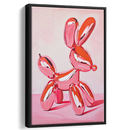 Pink Balloon Dog Vintage Art Print Painting Preppy Pink Girly Dorm Room , Framed Canvas Print Wall Art, Floating Frame