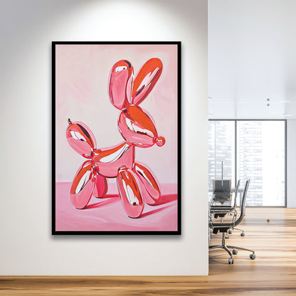 Pink Balloon Dog Vintage Art Print Painting Preppy Pink Girly Dorm Room , Framed Art Print Wall Decor, Picture Framed