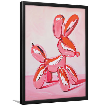 Pink Balloon Dog Vintage Art Print Painting Preppy Pink Girly Dorm Room , Framed Art Print Wall Decor, Picture Framed