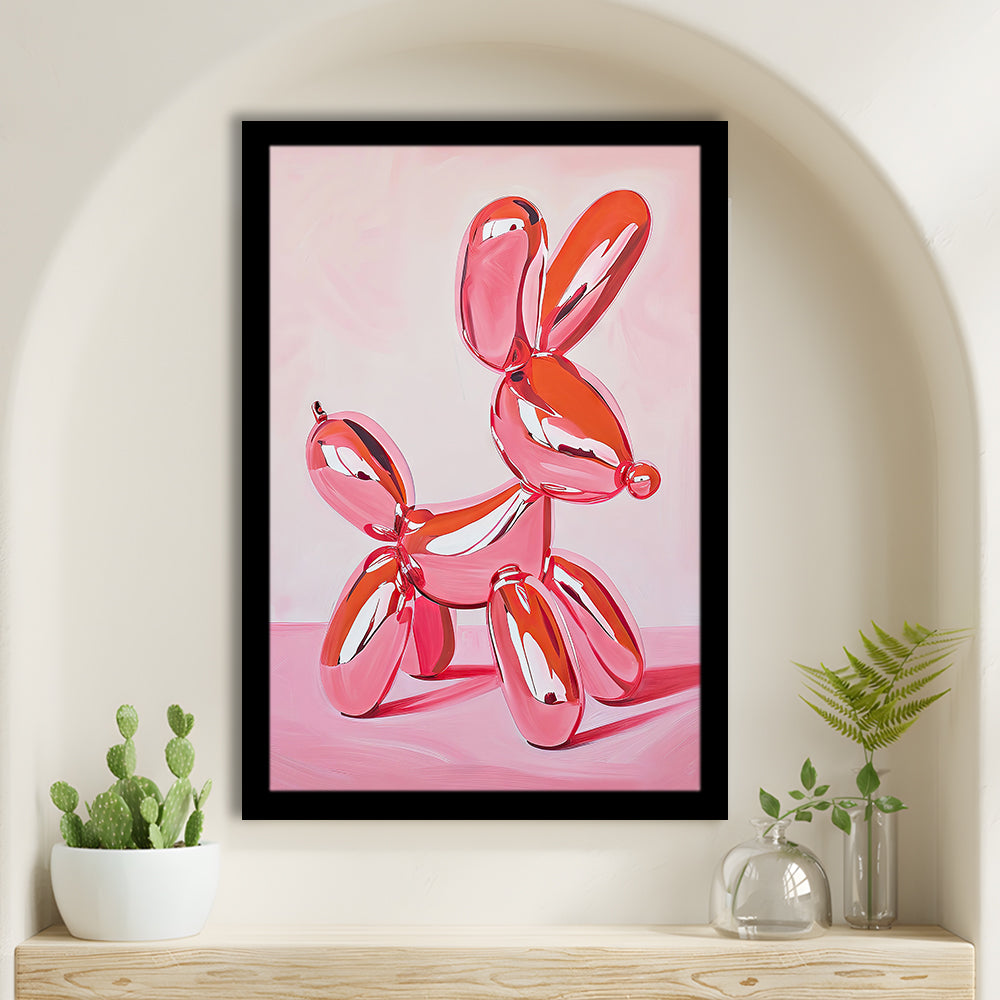 Pink Balloon Dog Vintage Art Print Painting Preppy Pink Girly Dorm Room , Framed Art Print Wall Decor, Picture Framed