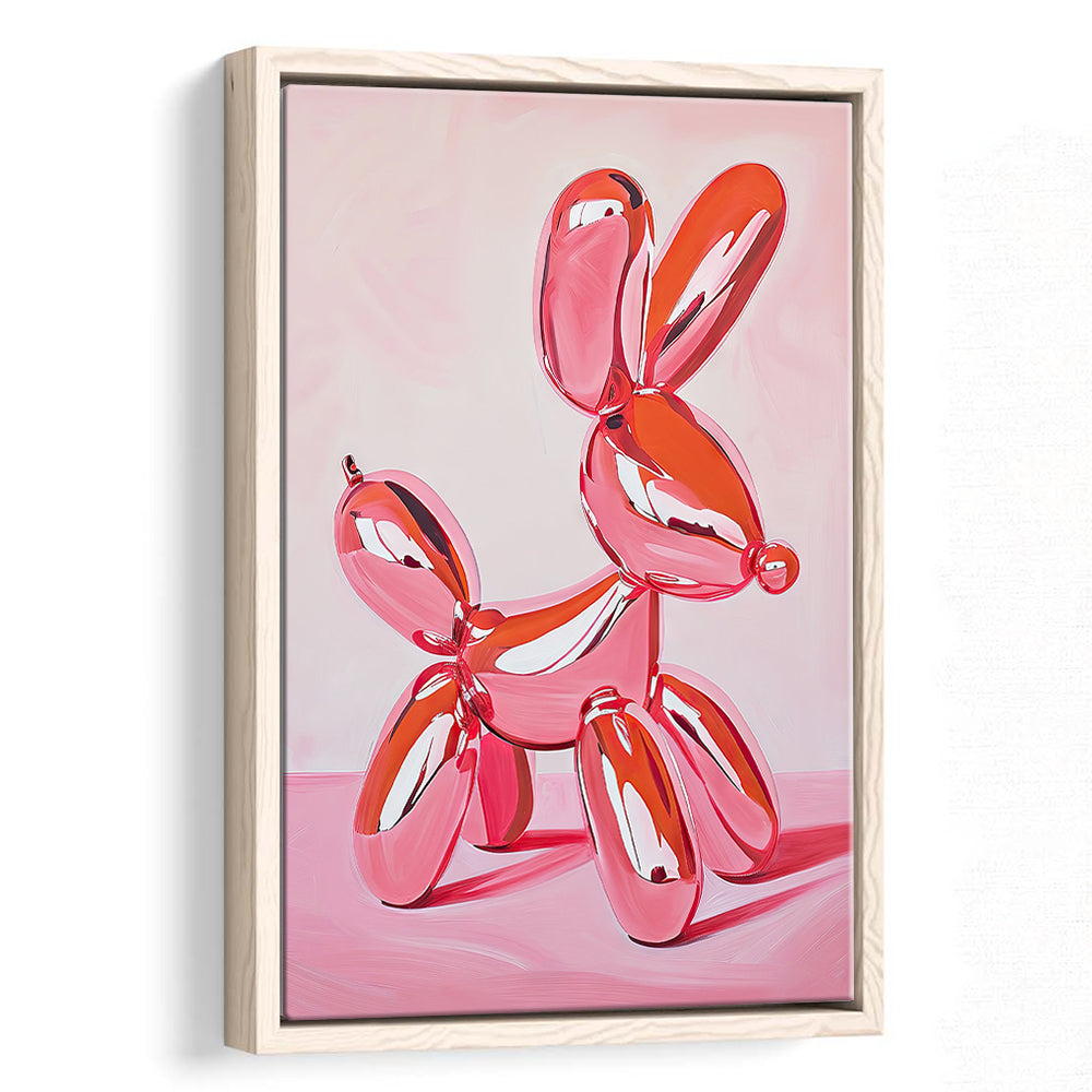 Pink Balloon Dog Vintage Art Print Painting Preppy Pink Girly Dorm Room , Framed Canvas Print Wall Art, Floating Frame
