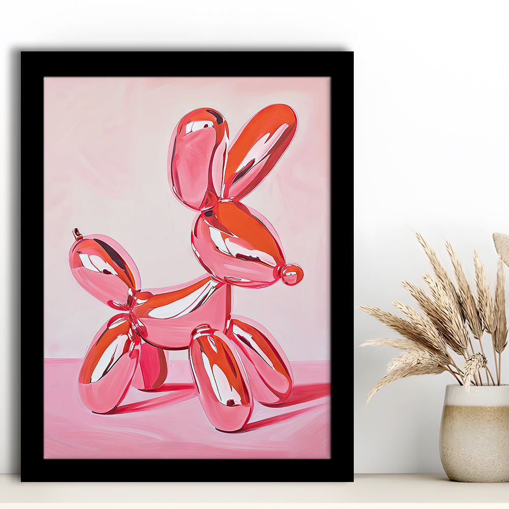 Pink Balloon Dog Vintage Art Print Painting Preppy Pink Girly Dorm Room , Framed Art Print Wall Decor, Picture Framed