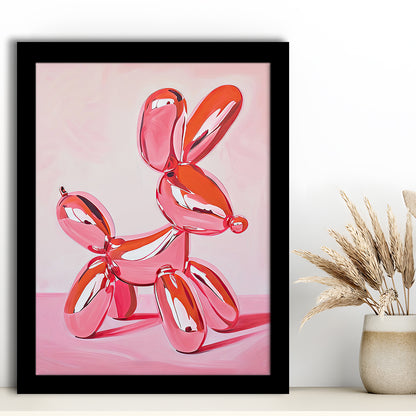 Pink Balloon Dog Vintage Art Print Painting Preppy Pink Girly Dorm Room , Framed Art Print Wall Decor, Picture Framed