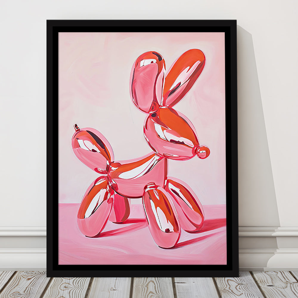 Pink Balloon Dog Vintage Art Print Painting Preppy Pink Girly Dorm Room , Framed Canvas Print Wall Art, Floating Frame