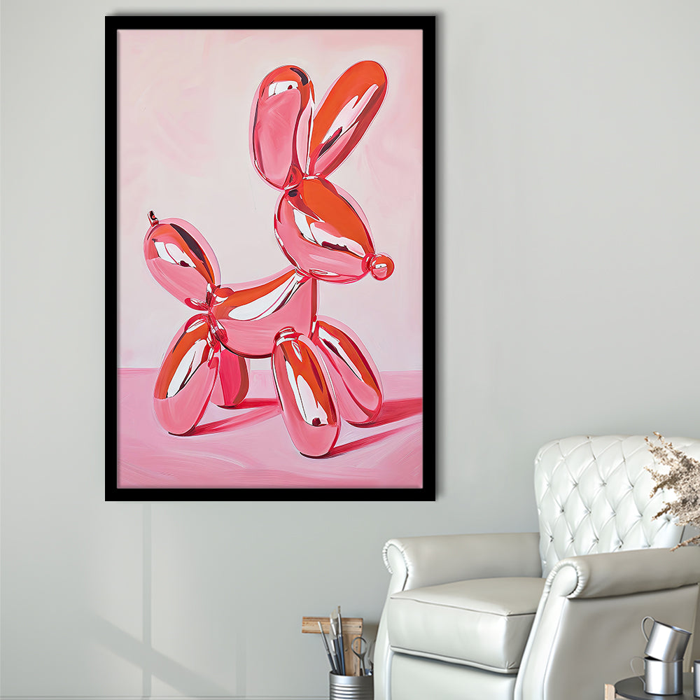 Pink Balloon Dog Vintage Art Print Painting Preppy Pink Girly Dorm Room , Framed Art Print Wall Decor, Picture Framed
