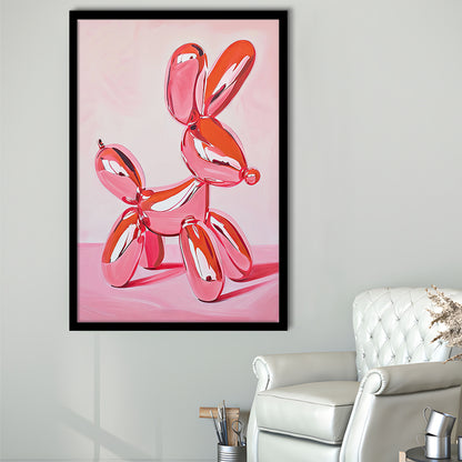Pink Balloon Dog Vintage Art Print Painting Preppy Pink Girly Dorm Room , Framed Art Print Wall Decor, Picture Framed