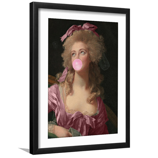 Pink Bubble Gum Altered Vintage Print Art, Framed Picture Print, Framed Art Prints White Border Wall Decor