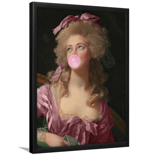 Pink Bubble Gum Altered Vintage Print Art, Framed Picture Print,, Framed Art Prints Wall Decor