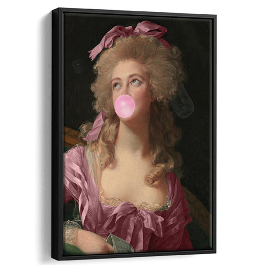 Pink Bubble Gum Altered Vintage Print Art, Floating Framed Canvas Art Print,, Framed Canvas Prints Wall Art
