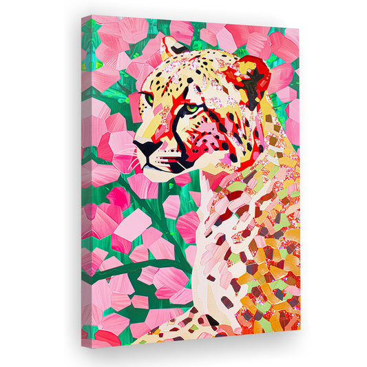 Pink Cheetah Leopard Art Print Preppy Decor Dorm Room Maximalist Trendy, Canvas Print Wall Art, Wall Decor, Painting Canvas