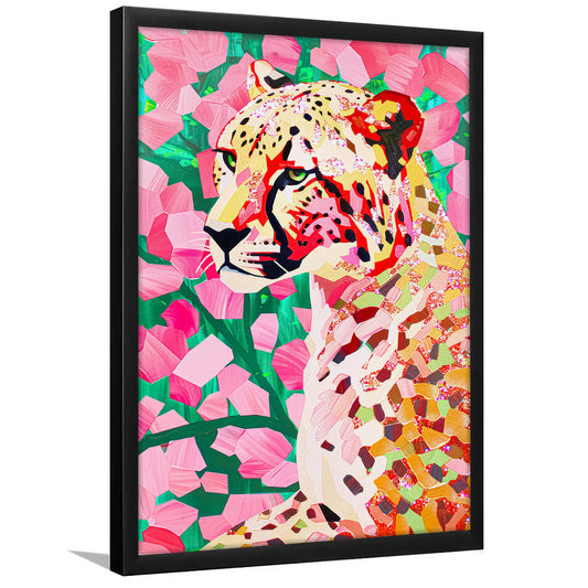 Pink Cheetah Leopard Art Print Preppy Decor Dorm Room Maximalist Trendy, Framed Art Print Wall Decor, Picture Framed