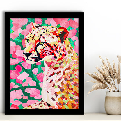 Pink Cheetah Leopard Art Print Preppy Decor Dorm Room Maximalist Trendy, Framed Art Print Wall Decor, Picture Framed