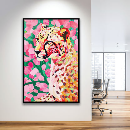 Pink Cheetah Leopard Art Print Preppy Decor Dorm Room Maximalist Trendy, Framed Art Print Wall Decor, Picture Framed