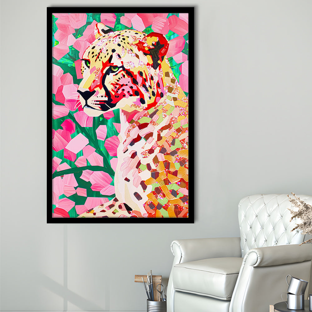 Pink Cheetah Leopard Art Print Preppy Decor Dorm Room Maximalist Trendy, Framed Art Print Wall Decor, Picture Framed