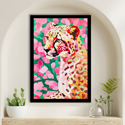 Pink Cheetah Leopard Art Print Preppy Decor Dorm Room Maximalist Trendy, Framed Art Print Wall Decor, Picture Framed