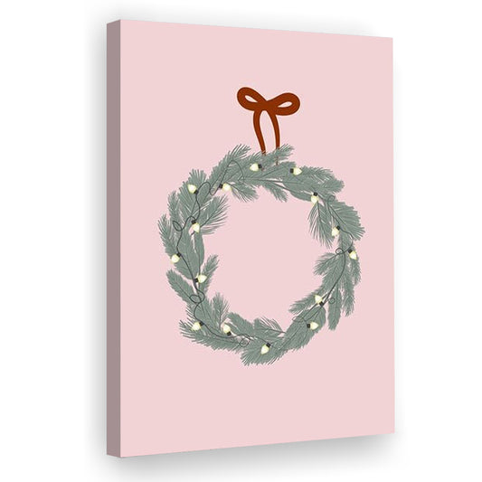 Pink Christmas Print Wreath Art Holiday Holiday Wall, Canvas Prints Wall Art