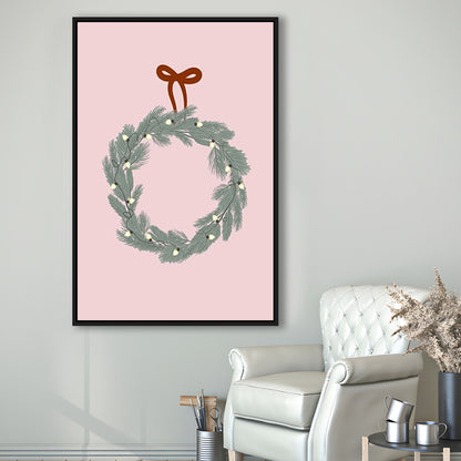 Pink Christmas Print Wreath Art Holiday Holiday Wall, Framed Canvas Prints Wall Art