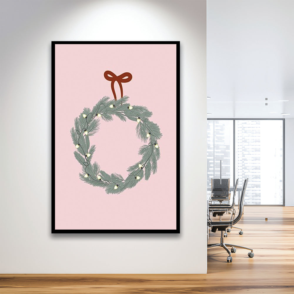 Pink Christmas Print Wreath Art Holiday Holiday Wall, Framed Art Prints Wall Decor