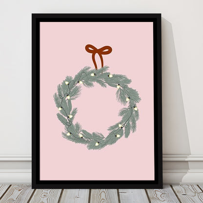 Pink Christmas Print Wreath Art Holiday Holiday Wall, Framed Canvas Prints Wall Art