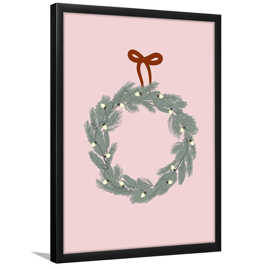 Pink Christmas Print Wreath Art Holiday Holiday Wall, Framed Art Prints Wall Decor