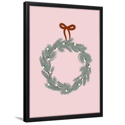 Pink Christmas Print Wreath Art Holiday Holiday Wall, Framed Art Prints Wall Decor