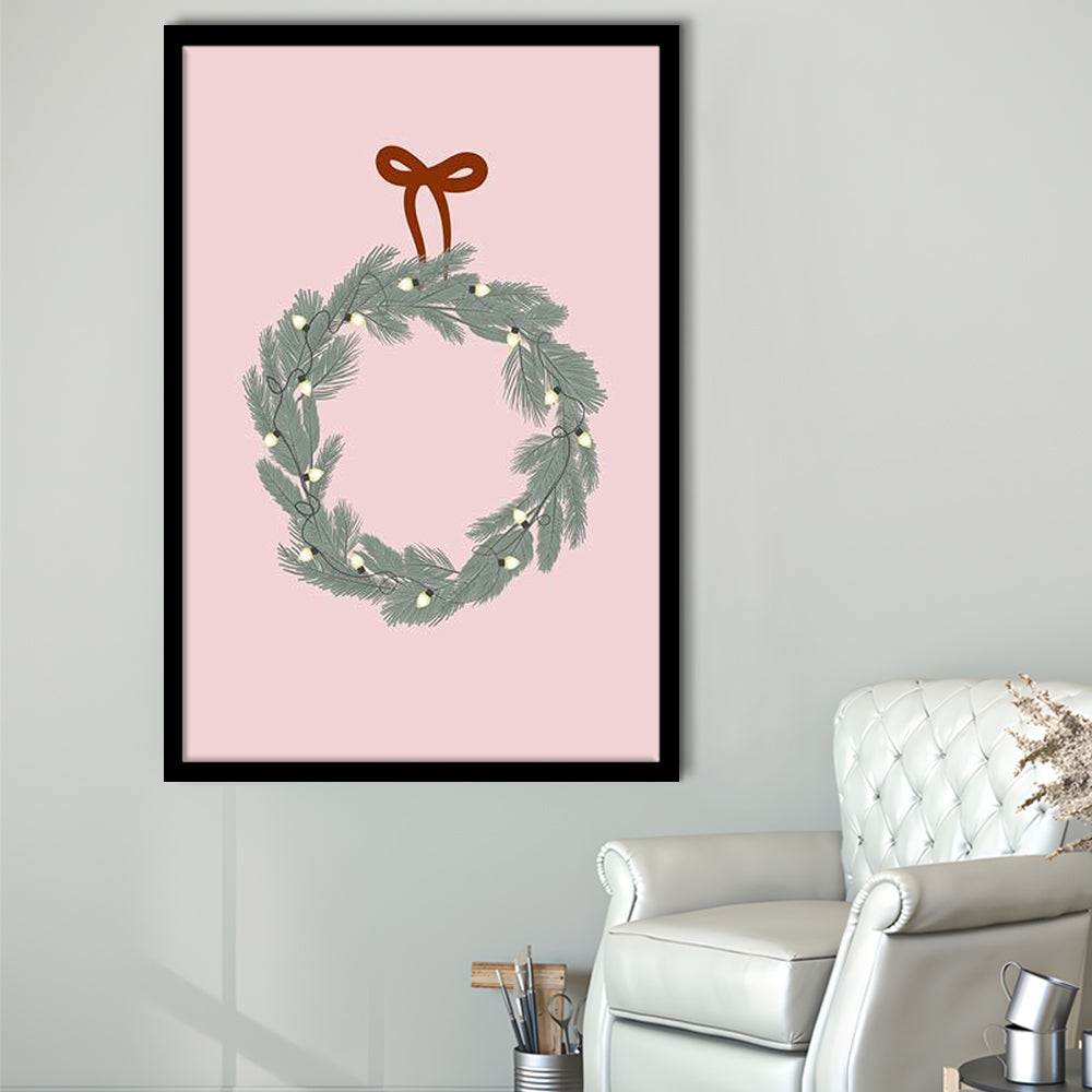 Pink Christmas Print Wreath Art Holiday Holiday Wall, Framed Art Prints Wall Decor