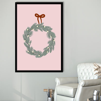 Pink Christmas Print Wreath Art Holiday Holiday Wall, Framed Art Prints Wall Decor