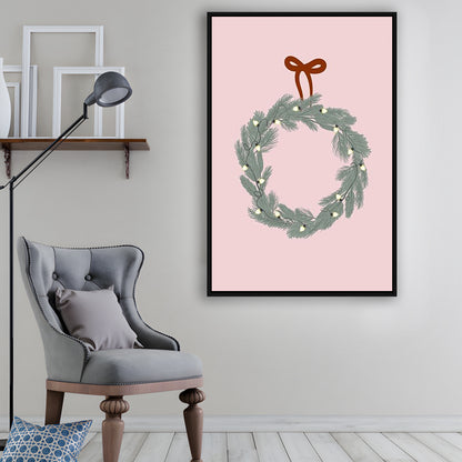 Pink Christmas Print Wreath Art Holiday Holiday Wall, Framed Canvas Prints Wall Art