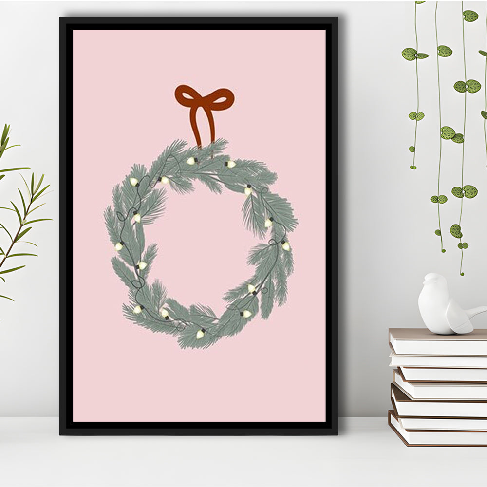 Pink Christmas Print Wreath Art Holiday Holiday Wall, Framed Canvas Prints Wall Art
