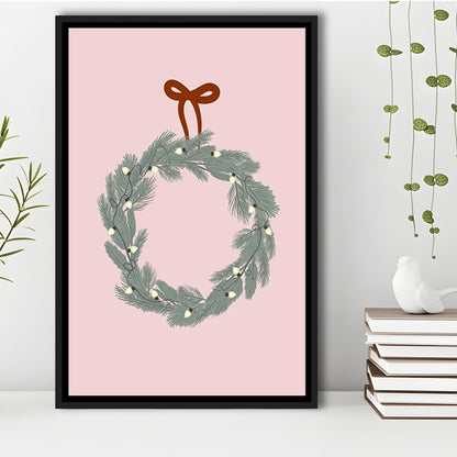 Pink Christmas Print Wreath Art Holiday Holiday Wall, Framed Canvas Prints Wall Art